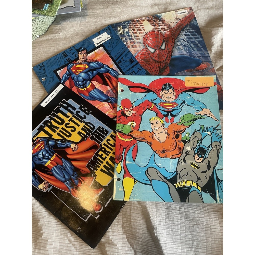 Vintage Y2K Marvel DC Superman Spiderman School Binder Folders Comics